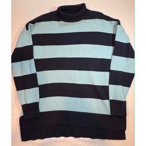 LOFT Striped Mock Neck Sweater Navy Baby Blue Horizontal Stripe Roll Neck Knit M